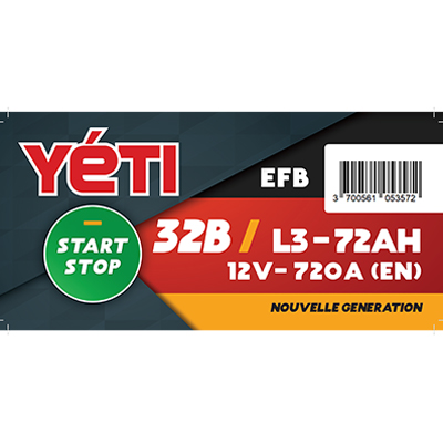 YETI - Batteria auto 12V Start & Stop 72AH 720A L3 (n°32B)